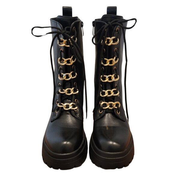 Chain Lace Chunky Biker Boots - Picture 2 of 9